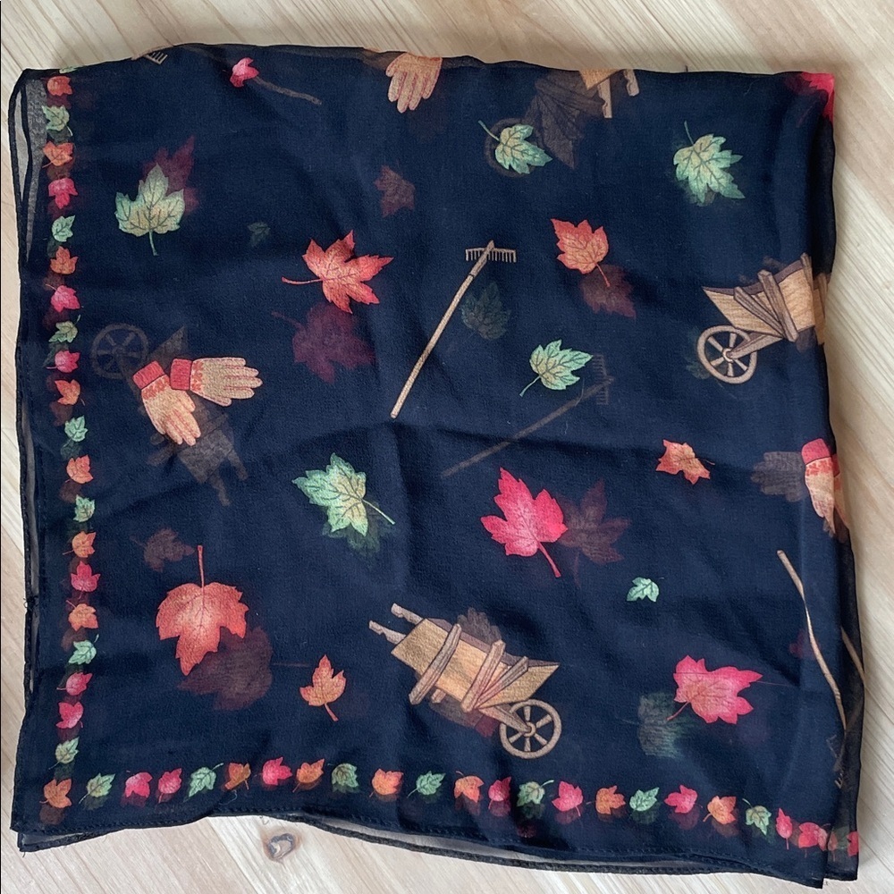 Jones New York Autumn Fall Leaf Silk Print Scarf